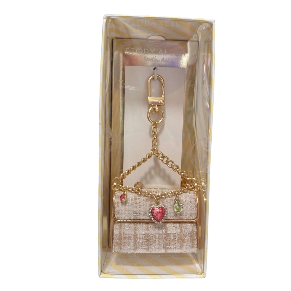 Claire's Story Tweed Mini Bag Charm Gemstone Gold Key Chain